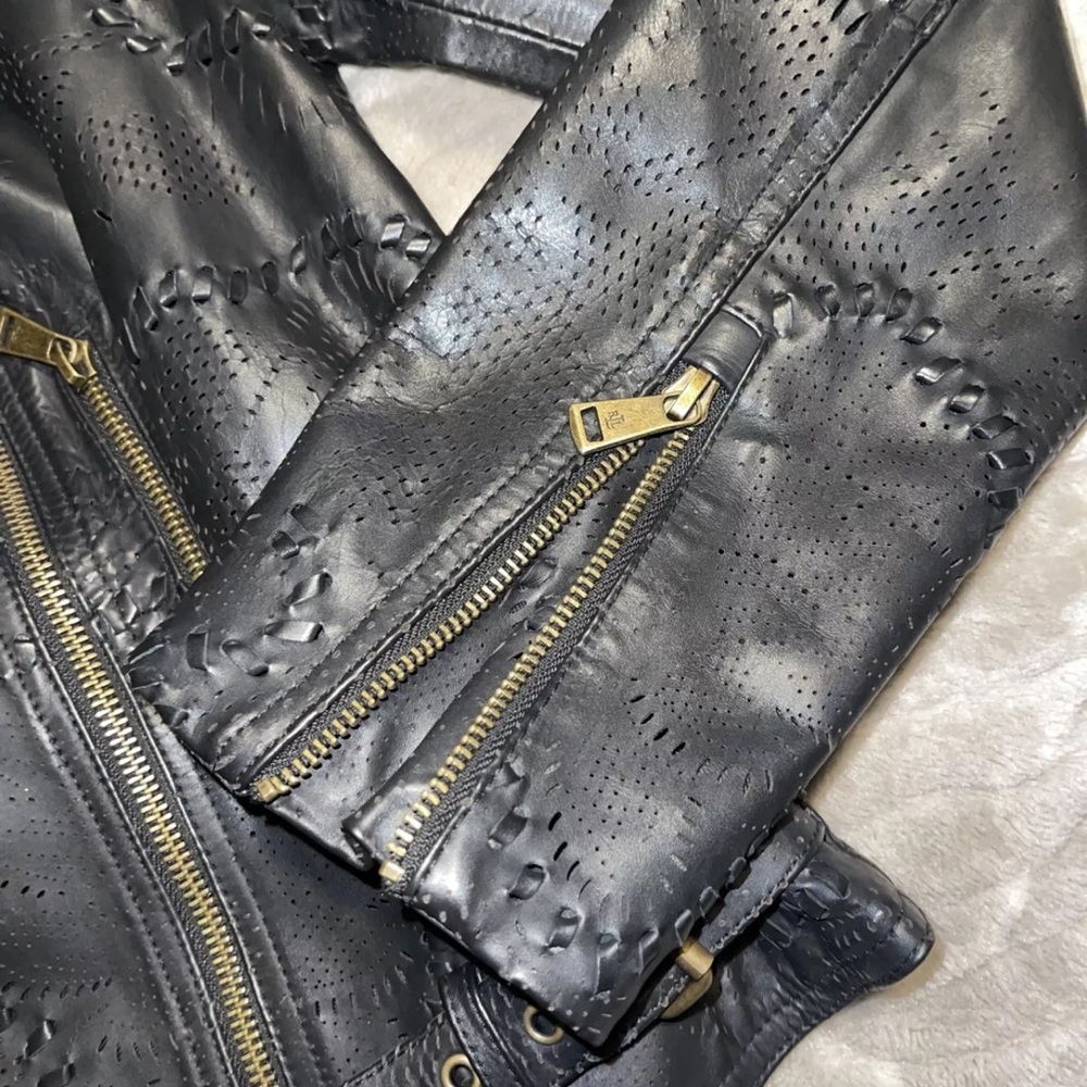 Ralph Lauren Black label Jacket Leather Moto Biker Black size 4 - Picture 11 of 16
